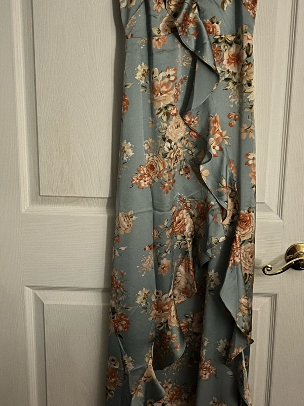 Floral Ruffle asymmetrical Dress in Dusty Blue